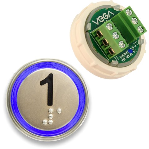 Push button, Vega, Venus, Monolight, blue LED, "1"