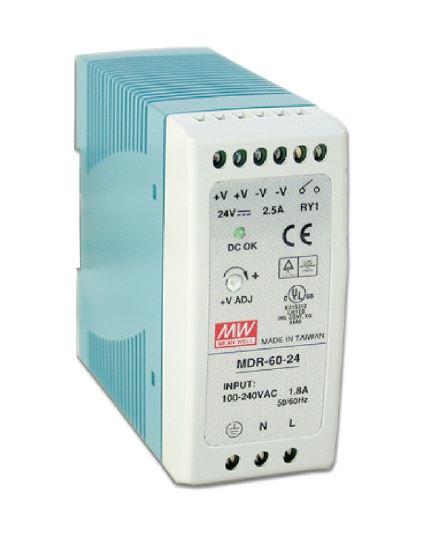 Power supply, switched, MDR-60-24, 24VDC, 60W, 2.5A